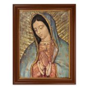 15 1/2" x 19 1/2" Walnut Finish Frame with Gold Accent and a 12" x 16" Our Lady of Guadalupe Textured Art