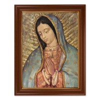 15 1/2" x 19 1/2" Walnut Finish Frame with Gold Accent and a 12" x 16" Our Lady of Guadalupe Textured Art