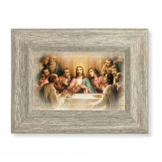 6 1/2" x 8 1/2" Grey Weathered Frame with The Last Supper Blessing Artwork on Wood Plaque