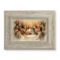 6 1/2" x 8 1/2" Grey Weathered Frame with The Last Supper Blessing Artwork on Wood Plaque