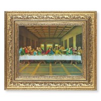 12 1/2" x 14 1/2" Ornate Gold Leaf Antique Frame with 8" x 10" The Last Supper Print